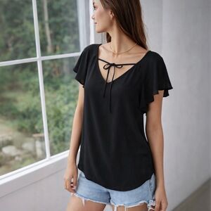 Topshop Flutter Sleeve Tie Detail V-Neck Blouse